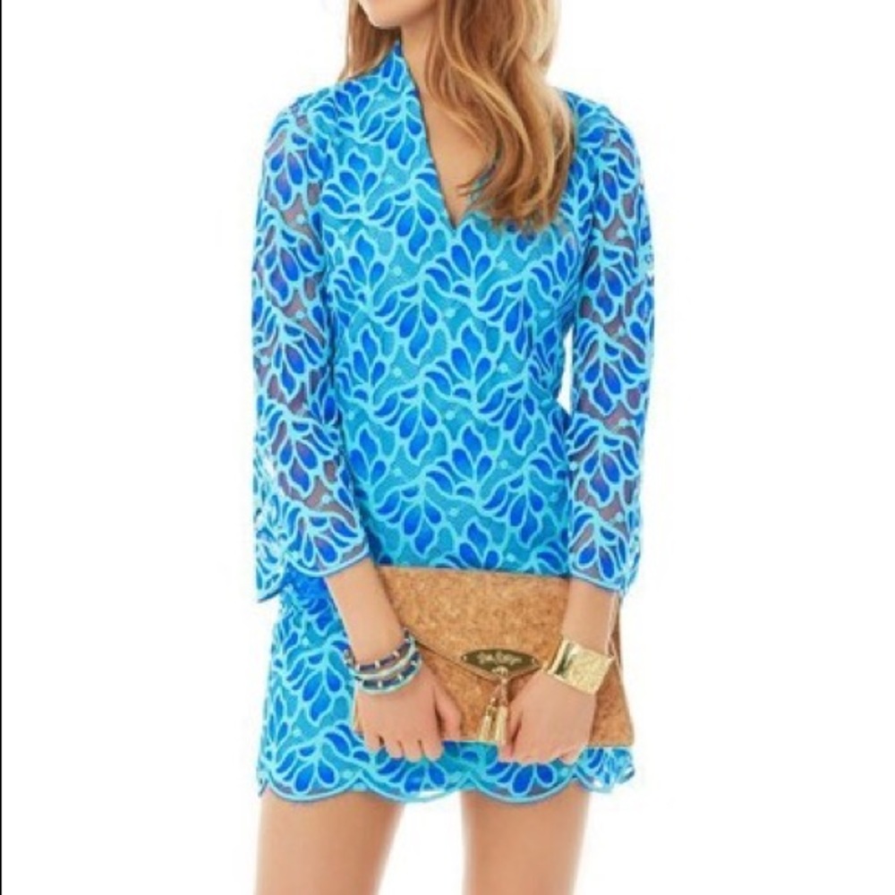 Lilly Pulitzer - Bell Sleeve Devina Lace Dress Brewster Blue - Size 8